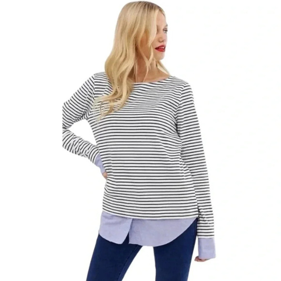 J.CREW Mercantile | Cuffed Striped Boatneck 100% Cotton Shirt Size  Medium - Picture 3 of 11